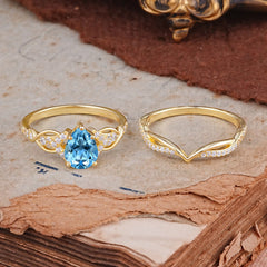 Romantic 5-Prong Pear Cut Aquamarine Stacking Ring