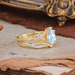 Romantic 5-Prong Pear Cut Aquamarine Stacking Ring