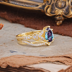 Romantic 5-Prong Pear Cut Alexandrite Stacking Ring