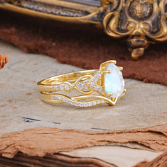 Romantic 5-Prong Pear Cut Natural Moonstone Stacking Ring