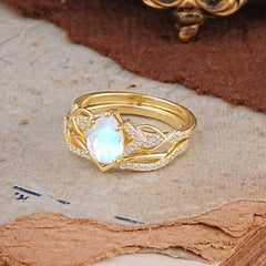 Romantic 5-Prong Pear Cut Natural Moonstone Stacking Ring