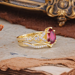 Romantic 5-Prong Pear Cut Ruby Stacking Ring