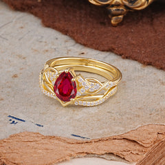 Romantic 5-Prong Pear Cut Ruby Stacking Ring