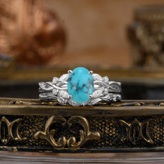 Nature-inspired 4-Prong Oval Cut Turquoise Stacking Ring