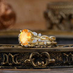 Romantic Nature-inspired 4-Prong Oval Cut Citrine Stacking Ring