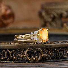 Romantic Nature-inspired 4-Prong Oval Cut Citrine Stacking Ring