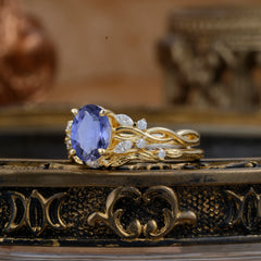 Nature-inspired 4-Prong Oval Cut Tanzanite Stacking Ring