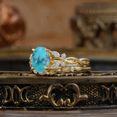 Nature-inspired 4-Prong Oval Cut Turquoise Stacking Ring