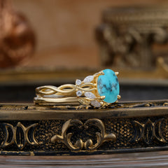 Nature-inspired 4-Prong Oval Cut Turquoise Stacking Ring