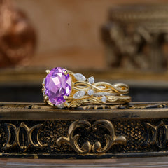 Nature-inspired 4-Prong Oval Cut Amethyst Stacking Ring