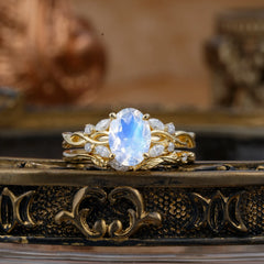 Nature-inspired 4-Prong Oval Cut Moonstone Stacking Ring