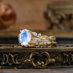 Nature-inspired 4-Prong Oval Cut Moonstone Stacking Ring