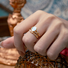 Nature-inspired 4-Prong Oval Cut Moonstone Stacking Ring