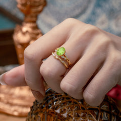Nature-inspired 4-Prong Oval Cut Peridot Stacking Ring