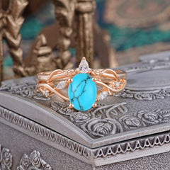 Enchanted 4-Prong Oval Cut Turquoise Stacking Ring