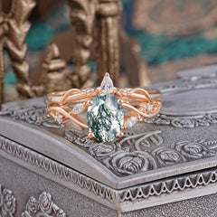 Enchanted 4-Prong Oval Cut Natural Moss Agate Stacking Ring