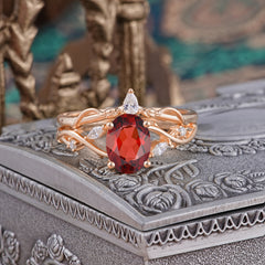 Enchanted 4-Prong Oval Cut Natural Garnet Stacking Ring