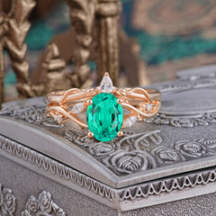 Enchanted 4-Prong Oval Cut Emerald Stacking Ring