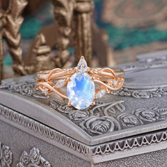 Enchanted 4-Prong Oval Cut Moonstone Stacking Ring