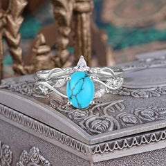 Enchanted 4-Prong Oval Cut Turquoise Stacking Ring