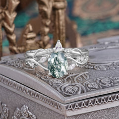 Enchanted 4-Prong Oval Cut Natural Moss Agate Stacking Ring