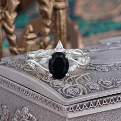 Enchanted 4-Prong Oval Cut Black Onyx Stacking Ring