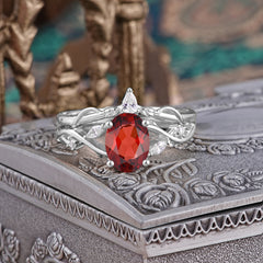 Enchanted 4-Prong Oval Cut Natural Garnet Stacking Ring