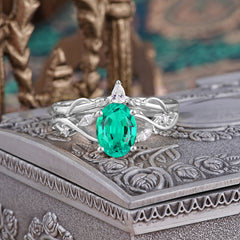 Enchanted 4-Prong Oval Cut Emerald Stacking Ring