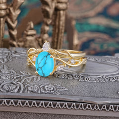 Enchanted 4-Prong Oval Cut Turquoise Stacking Ring