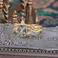 Enchanted 4-Prong Oval Cut Black Rutilated Quartz Stacking Ring