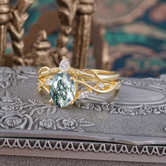 Enchanted 4-Prong Oval Cut Natural Moss Agate Stacking Ring