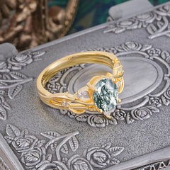 Enchanted 4-Prong Oval Cut Natural Moss Agate Stacking Ring