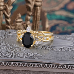 Enchanted 4-Prong Oval Cut Black Onyx Stacking Ring