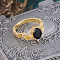 Enchanted 4-Prong Oval Cut Black Onyx Stacking Ring
