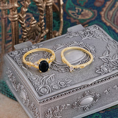 Enchanted 4-Prong Oval Cut Black Onyx Stacking Ring