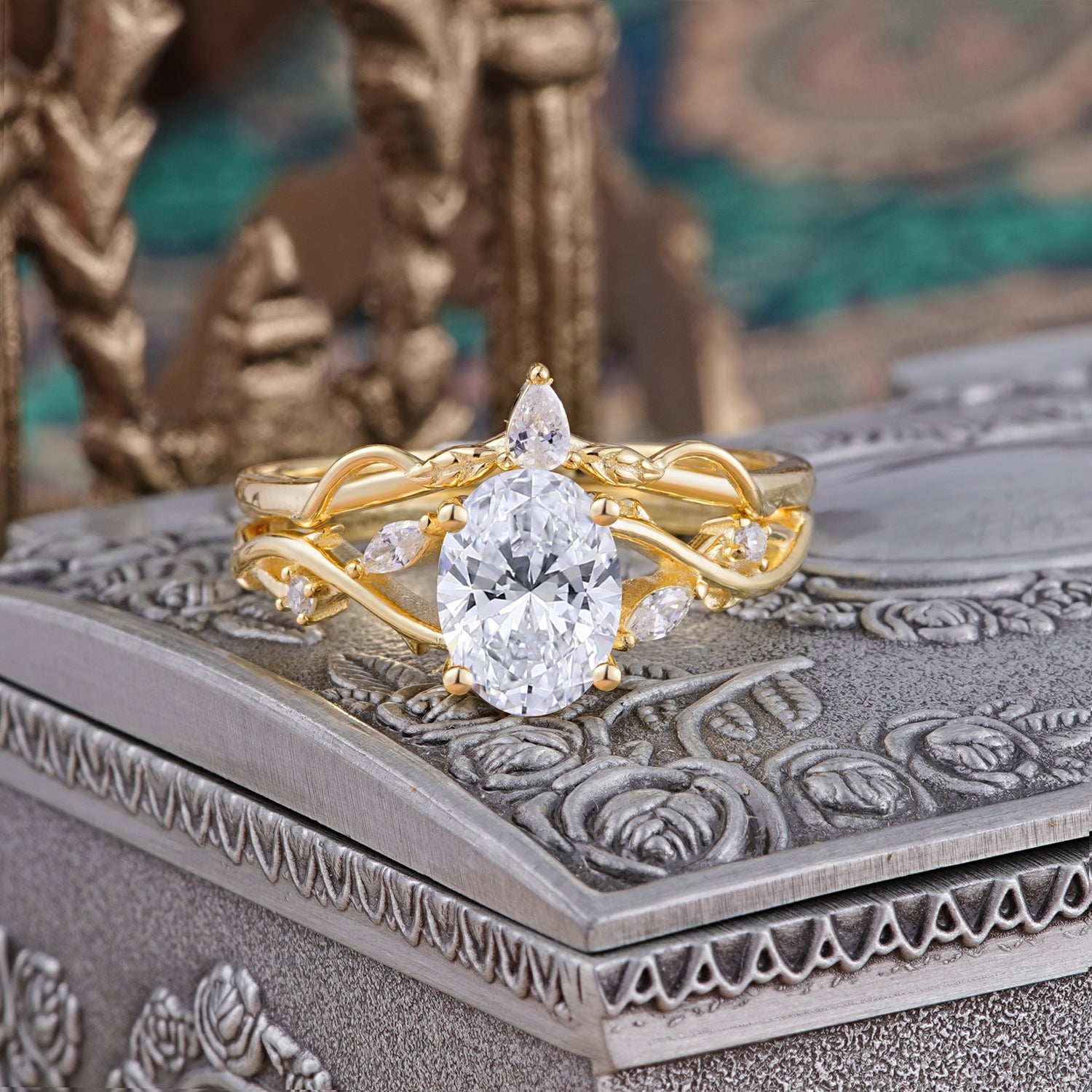 Enchanted 4-Prong Oval Cut Lab Diamond Stacking Bridal Ring Set