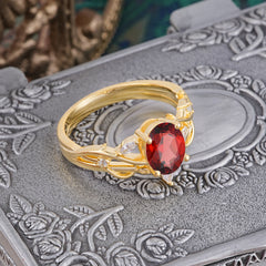 Enchanted 4-Prong Oval Cut Natural Garnet Stacking Ring
