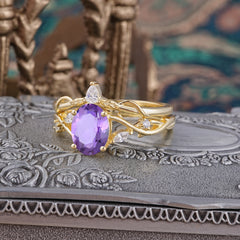Enchanted 4-Prong Oval Cut Natural Amethyst Stacking Ring