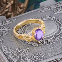 Enchanted 4-Prong Oval Cut Natural Amethyst Stacking Ring