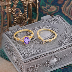 Enchanted 4-Prong Oval Cut Natural Amethyst Stacking Ring