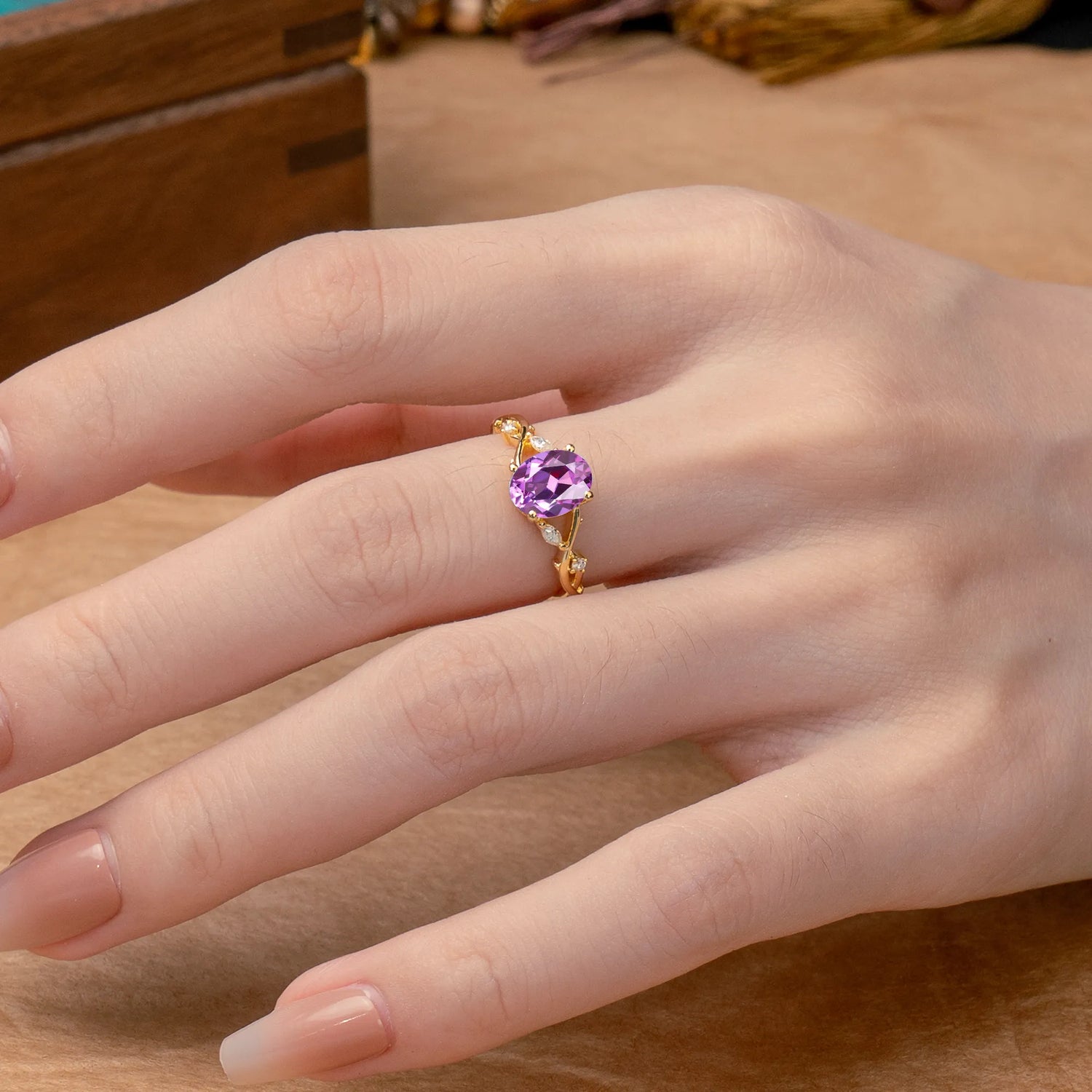 Enchanted 4-Prong Oval Cut Natural Amethyst Stacking Bridal Ring Set