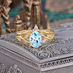 Enchanted 4-Prong Oval Cut Aquamarine Stacking Ring