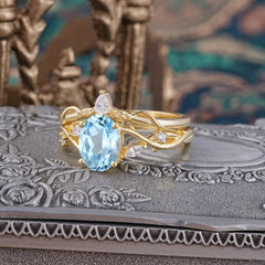 Enchanted 4-Prong Oval Cut Aquamarine Stacking Ring