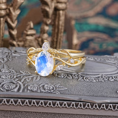 Enchanted 4-Prong Oval Cut Moonstone Stacking Ring