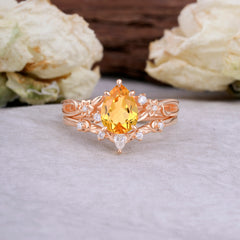 Art Nouveau 5-Prong Pear Cut Citrine Ring