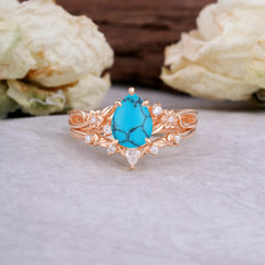 Art Nouveau 5-Prong Pear Cut Turquoise Ring