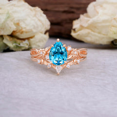 Art Nouveau 5-Prong Pear Cut Aquamarine Ring