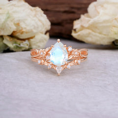 Art Nouveau 5-Prong Pear Cut Moonstone Ring