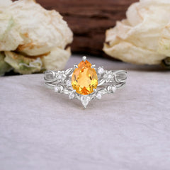 Art Nouveau 5-Prong Pear Cut Citrine Ring