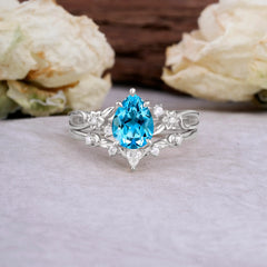 Art Nouveau 5-Prong Pear Cut Aquamarine Ring